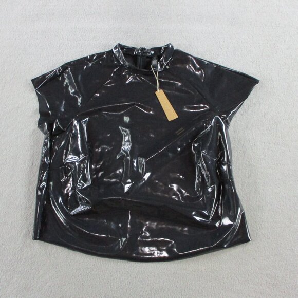 SKIMS Stretch Vinyl T Shirt Womens XL Onyx Black Sexy Sleek Shiny Top NWT - Picture 2 of 9